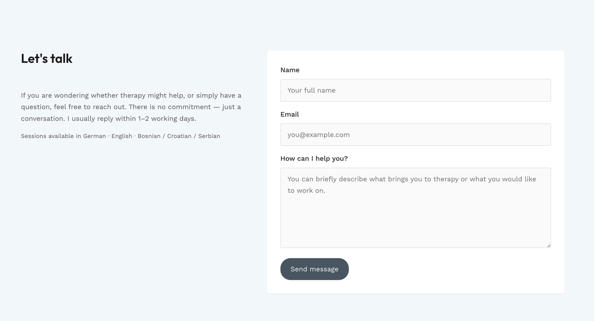 Contact form, live version — rebuilt and rounded